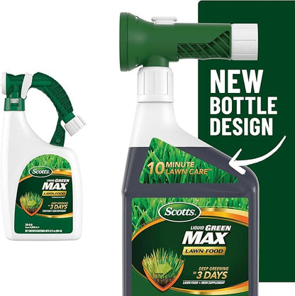 Scotts Liquid Green Max Lawn Food, Lawn Fertilizer and Iron Supplement, for Any Grass Type, 29-0-0, 32 fl. oz.