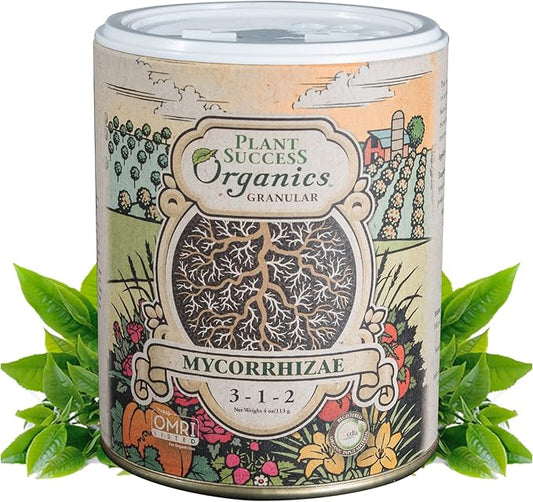 Mycorrhizal Fungi Plus Starter Fertilizer for Plants, Plant Success Organics, Root Stimulator, Treats 30 Plants, Ultra Concentrated Mycorrhizae for Tree, Rose and Flower Care (4 oz)