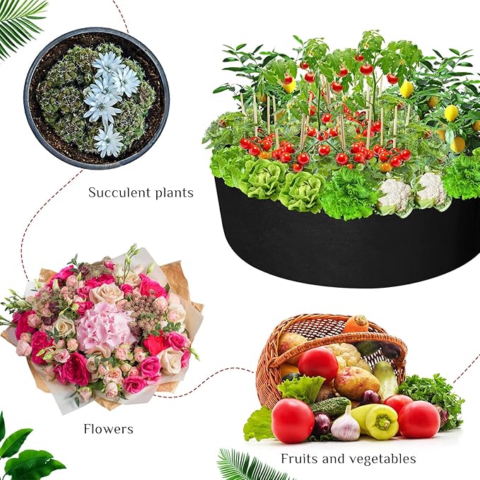 Zhehao 4 Pcs Fabric Raised Planting Bed Round Garden Grow Bags Heavy Duty Breathable Fabric Raised Planter Container for Gardening Vegetables Herbs and Plants Outdoor(50 Gallon)