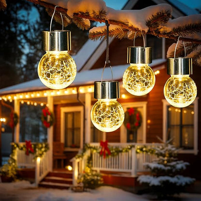 GIGALUMI 8 Pack Solar Outdoor Hanging Lights - Warm White LED, Water Resistant, Glass, Rechargeable Battery