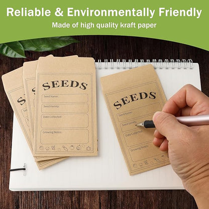 100 PCS Seed Packets Clear Envelopes, Self Sealing Kraft Bags 3.15”x 4.72”, Seed Storage Organizer Mini Envelopes with Preprinted Collecting Template for Flower Vegetable Seed Collection(A style)