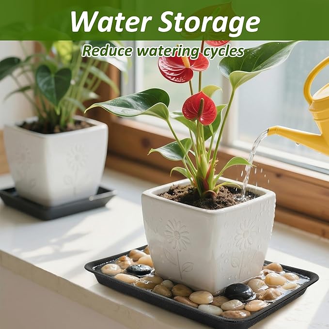 6PCS Plant Trays for Pots - 8 10 12 Inch Plastic Plant Saucer Rectangle Plant Plates to Catch Water, Drip Trays for Potted Plants