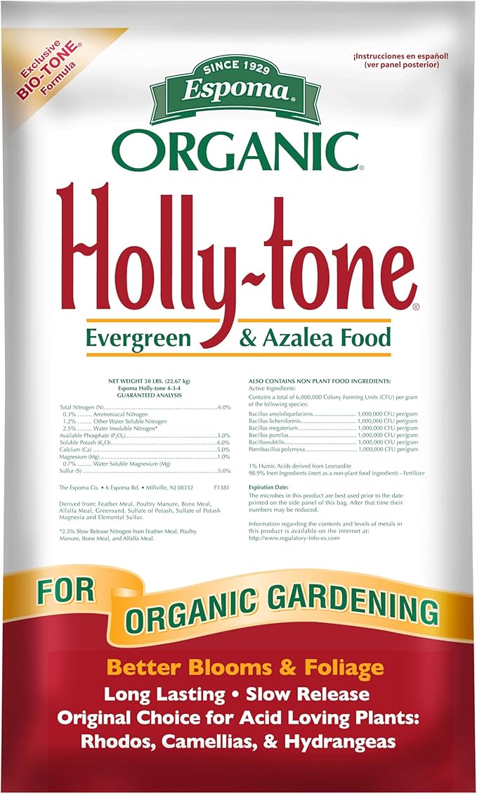 Espoma Organic Holly-Tone 4-3-4 Natural & Organic Evergreen & Azalea Plant Food; 50 lb. Bag; The Original & Best Fertilizer for All Acid Loving Plants Including Rhododendrons & Hydrangeas