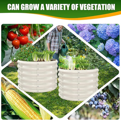 17" Tall Elevated Round Metal Rised Garden Bed- 2'x2' in Size and 0.8MM Thick Durable Planter Box for Vegetables Flowers Succulent at Patio/Garden Outdoor (White, 2FT Diameter)