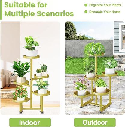 5 Tier Gold Plant Stand Indoor Outdoor, Corner Metal Tiered Plant Shelf for Multiple Plants, Flower Pot Holder Display Rack Shelf for Window Porch Garden Home Decor