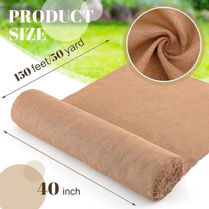 Buryeah Burlap Fabric Roll 40 x 150 ft Gardening High 50 Density Burlap Tablecloth Gift Bags Winter Tree Wrap Runner Wedding Banner Weed Barrier Carpets Plants Natural Jute for DIY Raised Bed Liner