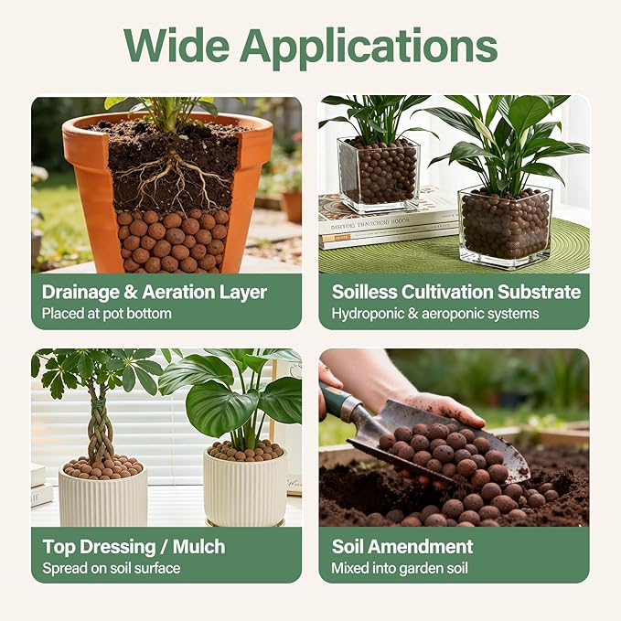 Halatool 16LB Organic Clay Pebbles 4mm-16mm Leca for Plants Lightweight Hydroton Clay Pebbles for Hydroponics Gardening Orchids Drainage Decoration Aquaponics