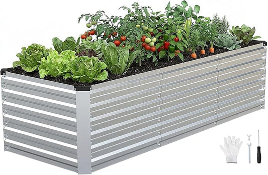 INNO STAGE 8x3x2ft Galvanized Raised Garden Bed, Raised Garden Bed Kit-Metal Planter Box Outdoor, Planting for Vegetables, Fruits, Herbs, Flowers, Silver