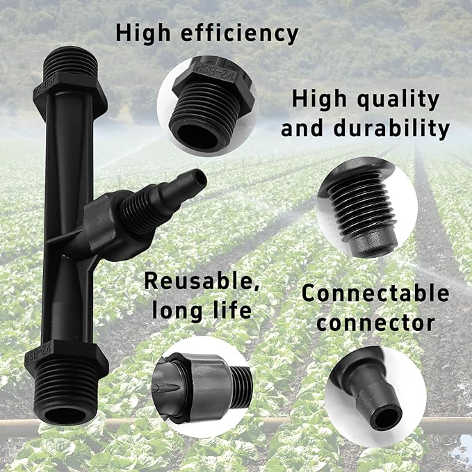 2Pcs 1/2 Inch Venturi Fertilizer Injector, Black Plastic Irrigation Mixer Tube, Agricultural Water System Device for Garden Farm Lawn