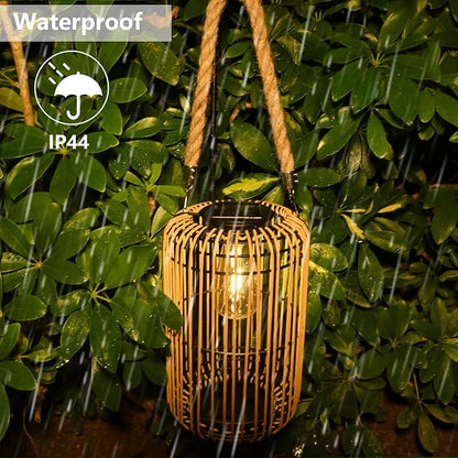 Livinlarge Solar Lantern Outdoor Waterproof,Large Rattan Lantern Outdoor Hanging with Handle,Bright Solar Lights with Edison Bulb for Garden Patio Yard Tabletop Decoration