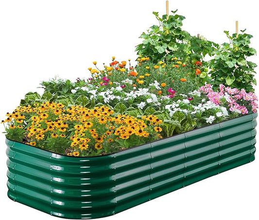 Quictent Galvanized Raised Garden Bed Kit, 6x3x1.5 ft Oval Metal Planter Box Tall for Vegetables Outdoor Backyard, Strengthened by Crossbar, Dark Green