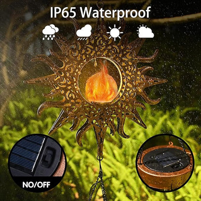 Solar Sun Wind Chimes Outdoor with Flame, Waterproof Wind Bells Light with Crackle Glass Ball for Outside, Clearance Unique Gifts for Mother's Day, Mom, Women, Girls, Yard, Garden, Party Decor