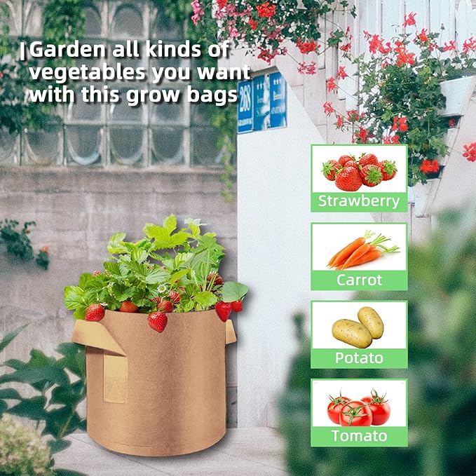 10 Gallon Garden Grow Bags, 30 Pack 10 Gal Planter Bags Fabric Pot, Nonwoven Grow Pots Heavy Duty Aeration Fabric Pots with Handles, Garden Fabric Planters for Vegetables Flowers (Brown)