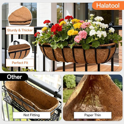 Halatool 3 Pack 36 Inch Trough Coconut Liners for Planters Natural Coco Fiber Replacement Liners for Window Box Fence Railing Wall Windowsill Planter