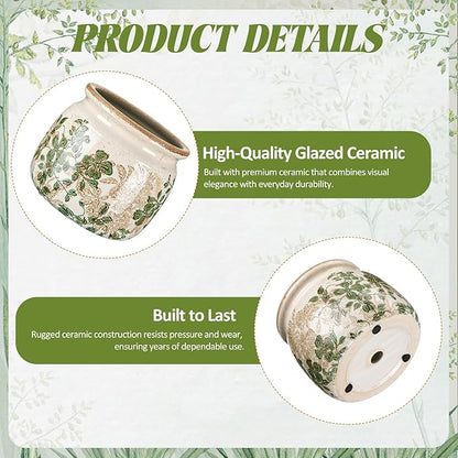 1 Pcs Vintage Planter Large Ceramic Plants Pot Beige Green Leaves Crack Cottage Scroll Vase Flower Vase Pot Indoor Plants Home Kitchen Decor Farmhouse Antique Decorative Gift