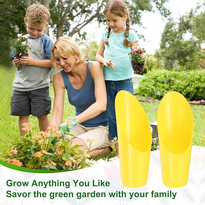 3-Pack Bonsai Soil Scoops, Plastic Garden Soil Scoops Bucket Shovel Potting Scoopers for Transplanting/Flower Planting/Plant Succulent, Colorful Small Gardening Tools [Yellow]
