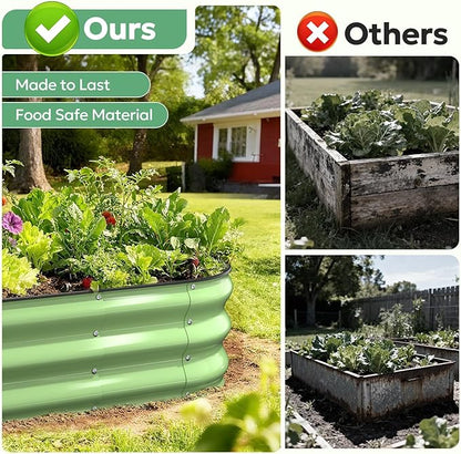 Raised Garden Bed 4×2×1 FT, Galvanized Metal Raised Planter Box, Vegetable Planting Container with Safety Edge Trim, Hardware & Gloves Included, Fruit Green for Backyard Patio Balcony