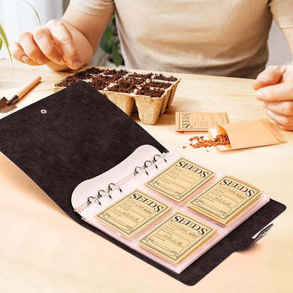 Seed Storage Organizer, Seeds Packet Binder with 100 Envelopes Garden Seed Packet Organizer Seed Collecting Template for Garden Vegetable, Flowers (Slot 2.8'' x 3.55'')