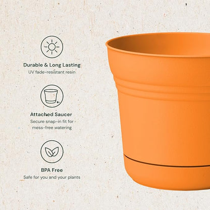 Bloem Saturn 14" Mango Round Resin Planter Pot with Snap-in Saucer for Indoor and Outdoor Gardening