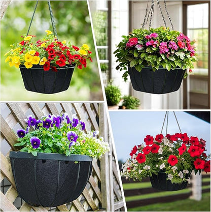 16Inch Round Fabric Planter Liners (4pcs), Felt Flower Pot Liners for Hanging Baskets, Planter Liner for Garden Flower Vegetables Plant Indoor/Outdoor (Black)
