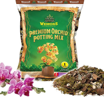 5-in-1 Orchid Potting Mix with Forest Moss, Pine Bark, Perlite, Zeolite, and Pumice – Orchid Soil, Orchid Repotting Kit for Healthy Roots, Fast Drainage, and Support for Growth 1 QRT