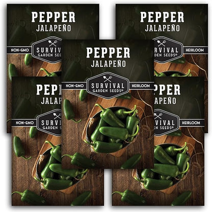 Jalapeño Pepper Seeds for Planting | Hot Heirloom Non-GMO Peppers for Pickling & Salsas – Survival Garden Seeds (5 Packs)