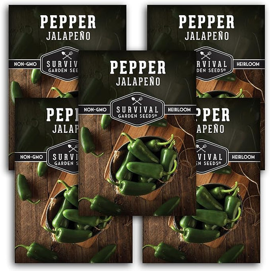 Jalapeño Pepper Seeds for Planting | Hot Heirloom Non-GMO Peppers for Pickling & Salsas – Survival Garden Seeds (5 Packs)