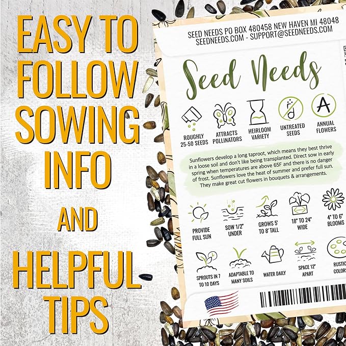 Seed Needs Heirloom Sunflower Seed Packet Favors for Party Events - Pre-Filled & Ready to Hand Out - Great for Weddings, Bridal Showers, Memorials, Fundraisers (30 Packets)