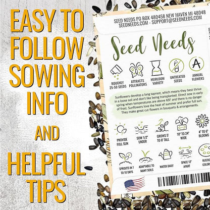 Seed Needs Heirloom Sunflower Seed Packet Favors for Party Events - Pre-Filled & Ready to Hand Out - Great for Weddings, Bridal Showers, Memorials, Fundraisers (30 Packets)
