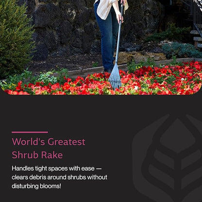 Yard Butler World’s Greatest Rake 8” Wide Shrub Rake, ILT-8 Garden Rake for Lawncare - Convenient Garden Cleaning Accessory - Lightweight Wooden Handle - Steel Tines - Easy to Maneuver