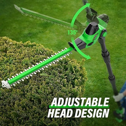 SOYUS Pole Hedge Trimmer Cordless, 18-inch Electric Hedge Trimmer with Extension Pole, 16-Foot Max Reach, Multi-Angle, 2 * 2.0Ah Batteries and Charger Included