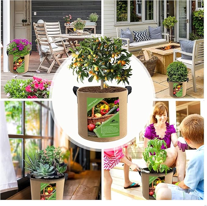 6 Pcs 5 Gallon Grow Bags for Vegetable, Brown Heavy Duty Thickened Nonwoven Fabric Pots with Handles, Durable Breathe Plant Container for Potato, Carrot, Onion, Flower, Indoor and Garden