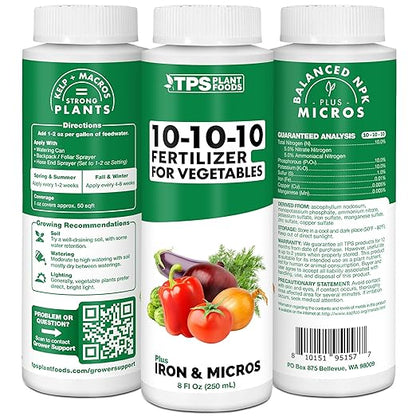TPS NUTRIENTS Liquid 10-10-10 Fertilizer for Vegetables, Triple Ten NPK Plus Iron and Micros, Liquid Plant Food, 32 oz (1 Quart)