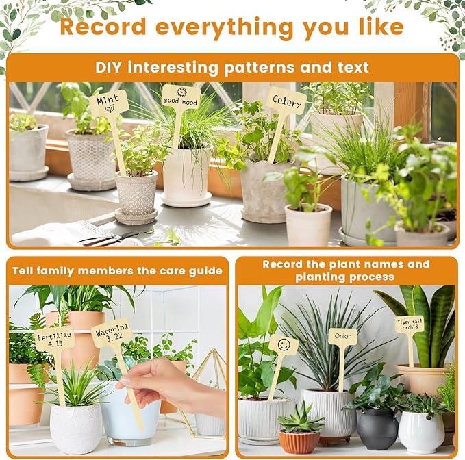 KINGLAKE 50 Pcs Bamboo Plant Labels,7 Inch Tall Plant Tags Labels,Nursery Garden Labels Markers Tags for Plants Outdoor Garden Waterproof Plant Name Tags with Marking Pen