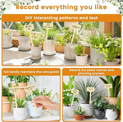 KINGLAKE 50 Pcs Bamboo Plant Labels,7 Inch Tall Plant Tags Labels,Nursery Garden Labels Markers Tags for Plants Outdoor Garden Waterproof Plant Name Tags with Marking Pen