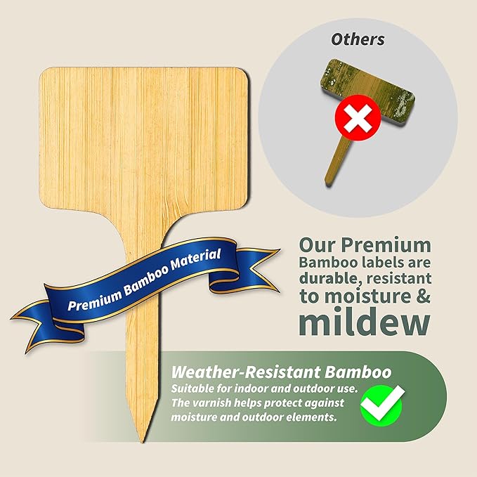 52-Piece Eco-Friendly Bamboo Plant Labels | Beautiful Natural Bamboo Garden Markers for Seedlings, Herbs, Flowers & Vegetables | Sustainable Gardening Tags & Gifts