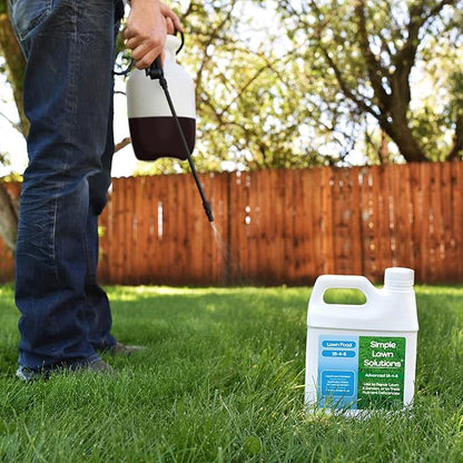 Advanced 16-4-8 Lawn Fertilizer - Liquid Lawn Food Spring & Summer Concentrated Spray - Any Grass Type- Fish and Seaweed Kelp- Balanced NPK - Simple Lawn Solutions (1 Quart)