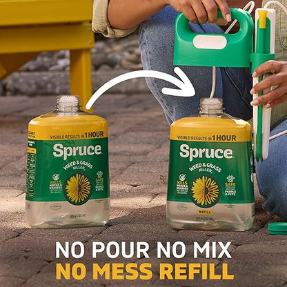 Spruce Weed Killer Spray - Snap & Spray Weed & Grass Killer₂ Powered Starter Kit - Reusable Sprayer with Wand for Spot-Treating Driveways, Gardens & More (64 Oz Bottle)