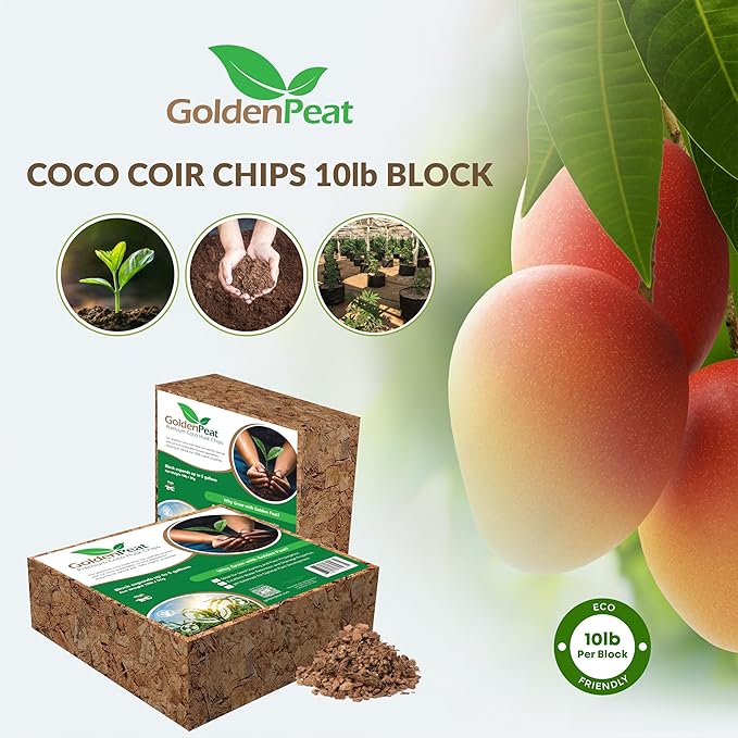 Organic 10lb Compressed Coco Chips Block is a Renewable high-Performing Substitute for Perlite eliminating Respiratory Hazards. Medium EC, Nutrient-Rich with Optimal Aeration and Drainage