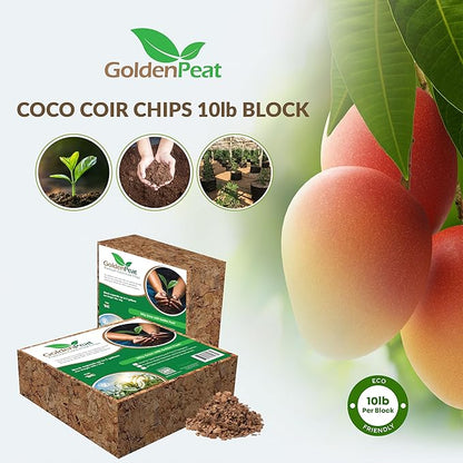 Organic 10lb Compressed Coco Chips Block is a Renewable high-Performing Substitute for Perlite eliminating Respiratory Hazards. Medium EC, Nutrient-Rich with Optimal Aeration and Drainage