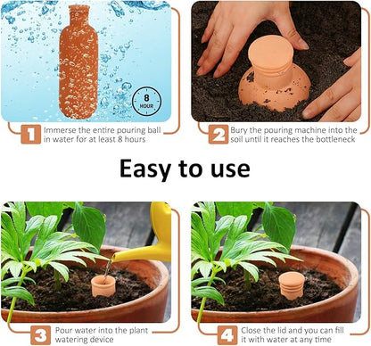 3pcs Terracotta Plant Watering Globes 3.5 * 10inch Terracotta Watering Pots Self Watering Planter 900ml for Indoor Outdoor Plants Clay Plant Watering Globes Planter Insert Watering Pots