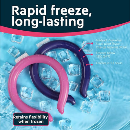 Magic Gel Neck Ring Coolers - Wearable Cooling Ice Pack for Necks - Reusable Cool Body Cooler Tube - Cold Gel Wrap Ice Packs Perfect for Outdoor Use - Pack of 2 - Navy and Pink