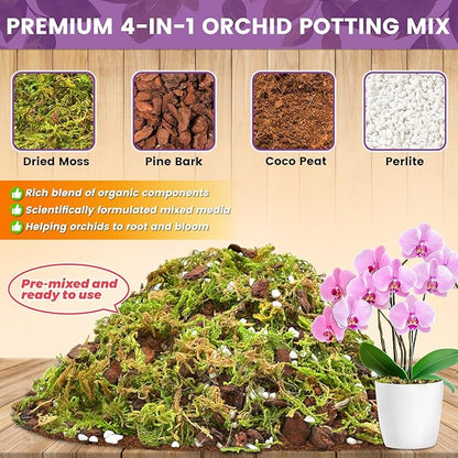 Legigo 6 QT Orchid Potting Mix for Repotting- Include Moss, Pine Bark, Perlite and Coco Peat, Orchid Bark Potting Mix, Orchid Soil for Potting Indoor Plants, Enhanced Drainage & Root Ventilation