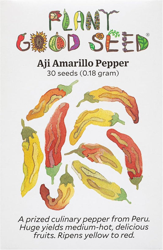 Plant Good Seed Organic Aji Amarillo Pepper Seeds for Planting: Peruvian Heirloom Chili, Orange Yellow Fruits - 30 Seed Packet