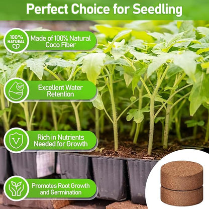 Legigo 100 Pcs 50mm Coco Coir Pellets Seed Starter Soil Mix- Organic Coconut Coir Potting Soil Pods for Seedling, Coco Peat Soil Discs for Indoor & Outdoor Plants Bonsai Herbs Vegetables and Flowers