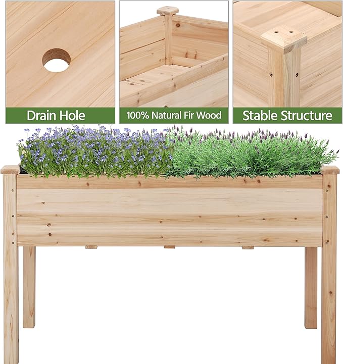 Topeakmart Wooden Garden Planter Boxes 48 X 23 X 30in Elevated Raised Garden Bed Outdoor with Legs Wooden Gardening Box for Flower/Vegetable/Herb/Tomato/Backyard/Patio, 2pcs