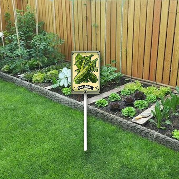 Uptell Vegetable Garden Zucchini Yard Sign Label With Stake Plant Markers For Outdoor Plants Waterproof 8x12inch Nursery Garden Outdoor Sign
