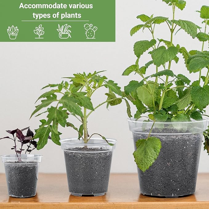 GREANER 30 Pack 3/4/5 Inch Clear Nursery Pots, Reinforced Plastic Pots Variety Pack for Plants, Transparent Plant Pots with Drainage Holes for Orchid and Succulents