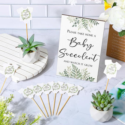 Newcotte Baby Shower Party Favors Succulent Tags Include 1 Piece Wooden Table Sign 50 Sets Succulent Plant Marker Succulent Favors Baby Shower Decoration(Greenery)