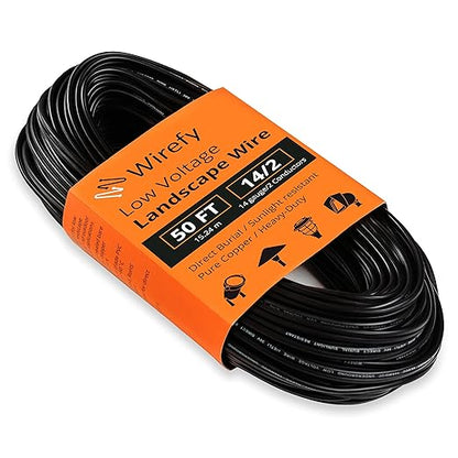 Wirefy 14/2 Low Voltage Landscape Wire 50 ft | Low Voltage Landscape Lighting Wire | Pure Copper | Outdoor Direct Burial | 14-Gauge 2-Conductor 50 Feet | UL Listed
